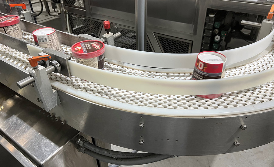 ice cream on conveyor belt - upside down